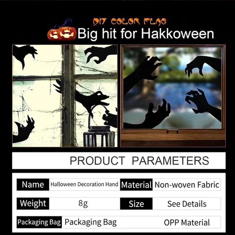 Décoration d'Halloween Ensemble de Main Fantôme en Tissu Non Tissé pour Vitrine Verre DIY Kit d'Autocollants en Feutre Décor
