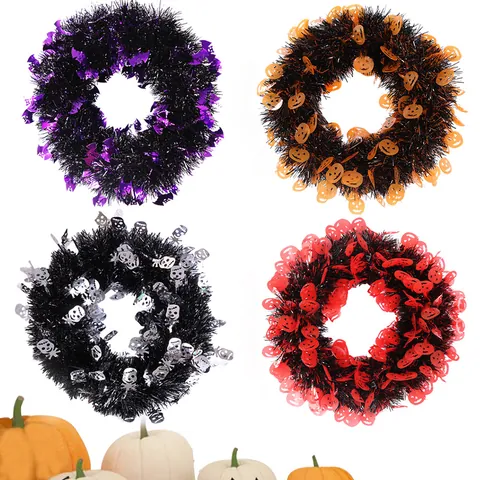 Τεχνητό Στεφάνι Halloween με Κολοκύθα Νυχτερίδα Σκελετό για Διακόσμηση Σπιτιού Κήπου Πόρτας Πάρτι Διακοσμητικό