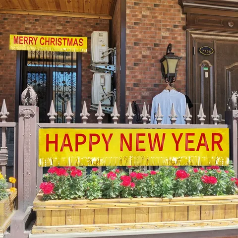Striscione con Frange in Lametta Oro Metallizzato Merry Christmas Happy New Year Per Decorazione Giardino Festa Festiva Ghirlanda Appesa