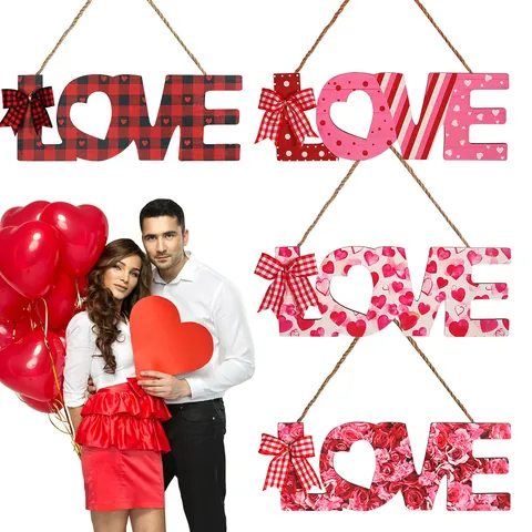 Ξύλινη Πινακίδα Πόρτας LOVE για την Ημέρα του Αγίου Βαλεντίνου Ρουστίκ Διακόσμηση Τοίχου με Καρδιά και Τριαντάφυλλο για Σπίτι Γάμο Πάρτι