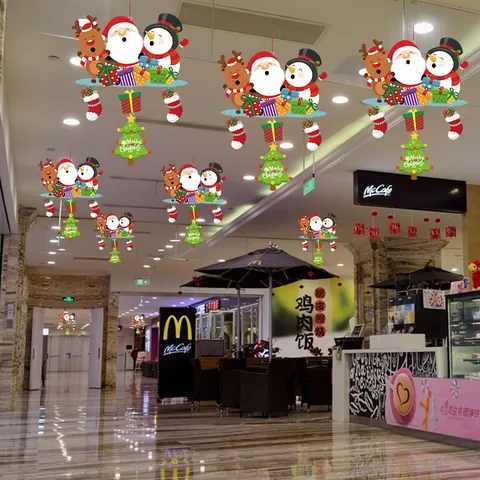 Addobbi Natalizi a Cartone Animato Stampa a Colori Babbo Natale Pupazzo di Neve Renna Decorazioni Appese in Carta per Soffitto Centro Commerciale Casa Festa