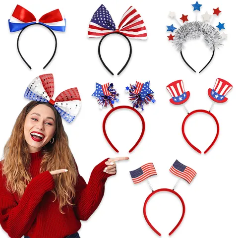 Serre-tête Jour de l'Indépendance USA Décoration de Fête Patriotique Rouge Blanc Bleu Étoile à Paillettes Nœud Pour Adultes Enfants