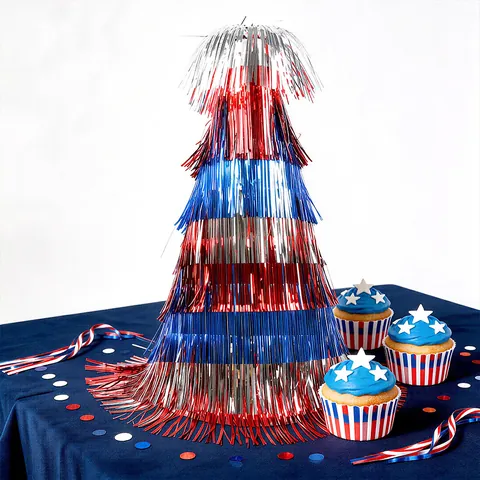 Chapeau de Fête Guirlande Jour de l'Indépendance Rouge Argent Bleu Franges Chapeau Pointu USA Défilé Décorations Patriotique