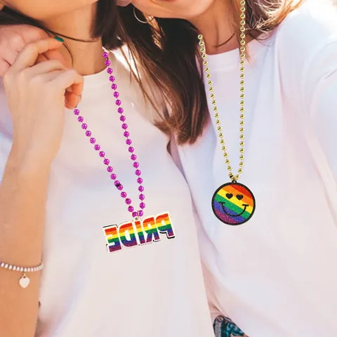 Κολιέ Ουράνιο Τόξο Μήνας Υπερηφάνειας LOVE PRIDE Γράμματα Καρδιά Χαμογελαστό Πρόσωπο Σύμβολο Φύλου Πλαστική Αλυσίδα Χάντρες Κοσμήματα Πάρτι
