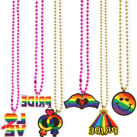 Κολιέ Ουράνιο Τόξο Μήνας Υπερηφάνειας LOVE PRIDE Γράμματα Καρδιά Χαμογελαστό Πρόσωπο Σύμβολο Φύλου Πλαστική Αλυσίδα Χάντρες Κοσμήματα Πάρτι