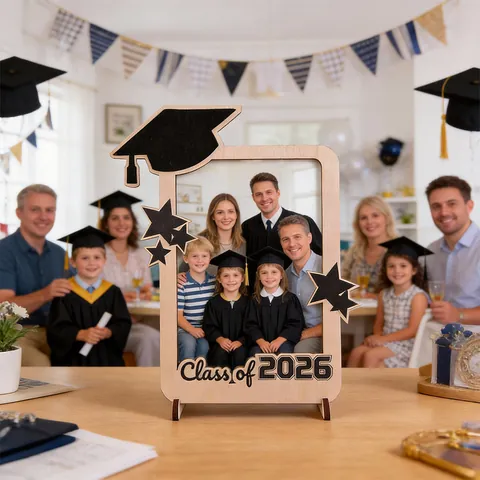 Marco de Fotos de Madera de Temporada de Graduación Decoración de Mesa Clase de 2026 Regalo Conmemorativo Diseño Sombrero de Soltero