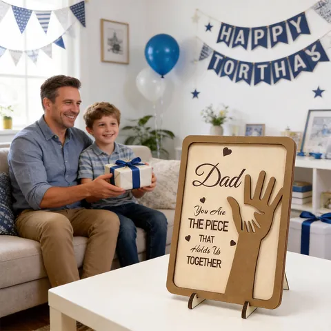 3D Holz Vatertag Tischschild Dad You Are The Piece That Holds Us Together Herz Handabdruck Desktop Dekoration Geschenk