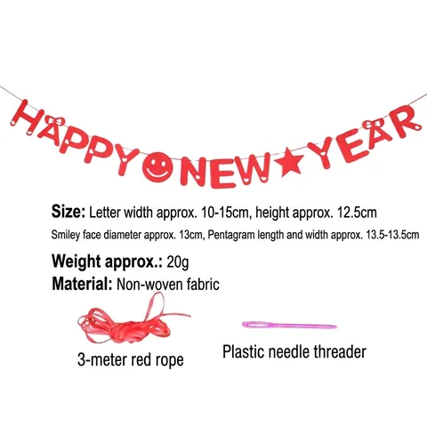 Happy New Year Banner Red Non-woven Fabric Hanging Decoration For Spring Festival Christmas Home Party Wall Door Garland