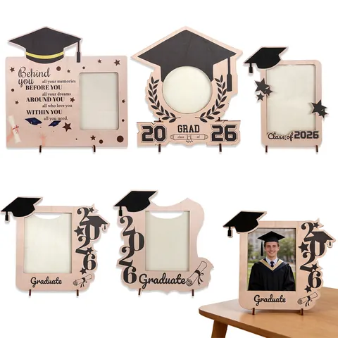 Graduation Season Wooden Photo Frame Tabletop Decor Class Of 2026 Graduate Memorial Gift Bachelor Hat Design Party Ornament