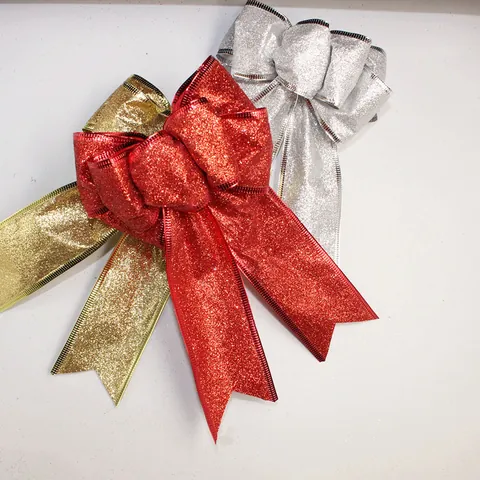 Large Sparkly Christmas Glitter Bow Decoration Handmade Plastic Bowknot For Festival Party Tree Topper Gift Wrap Ornament