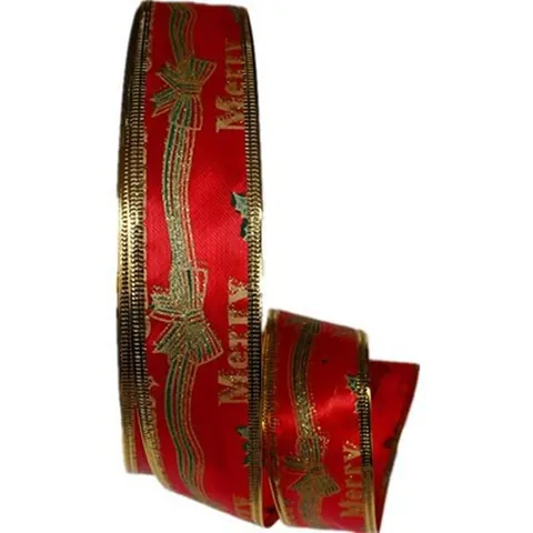 Cinta de Grosgrain Satinada Impresa de Feliz Navidad Para Decoraciones de Árbol de Navidad Envoltura de Regalos DIY Artesanía Diseño Rojo Oro