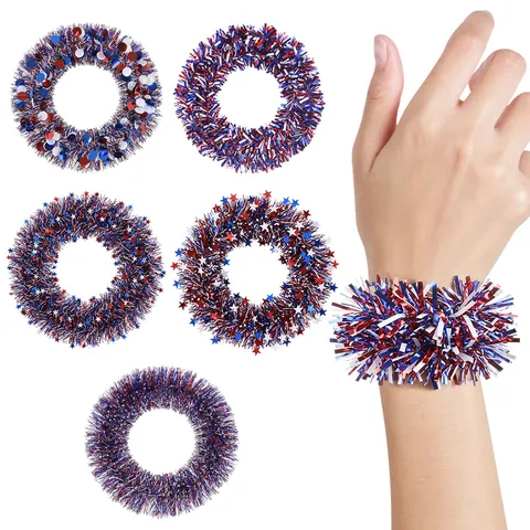 Corsage da Polso in Fili Metallici per il Giorno dell'Indipendenza Rosso Bianco Blu Patriotico per Festa USA