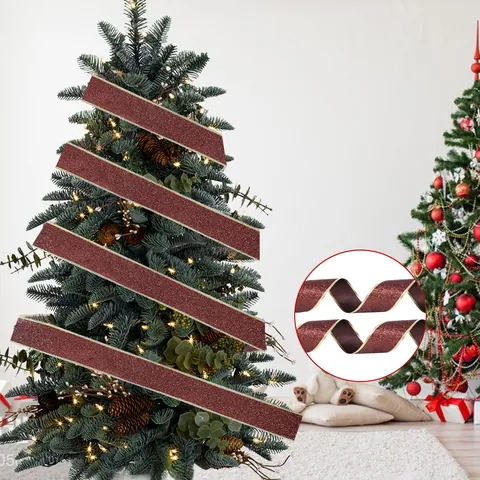 Ruban de Noël à Paillettes en Polyester Avec Bord Métallique Ruban Étincelant pour Arbre Festif Emballage Cadeau DIY