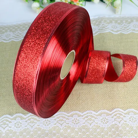 Red Glitter Christmas Ribbon With Metallic Edge For Christmas Tree Decoration Gift Wrapping Festive Party DIY Ornaments