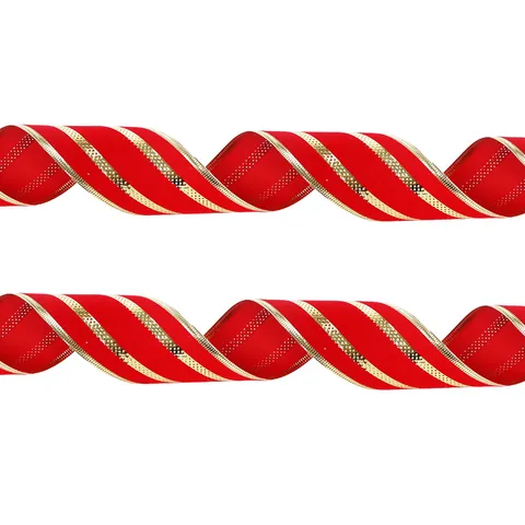 Cinta De Terciopelo Rojo De Navidad Con Bordes De Purpurina Dorada Para Decoraciones De Árbol De Navidad Envoltura De Regalos Decoración Del Hogar