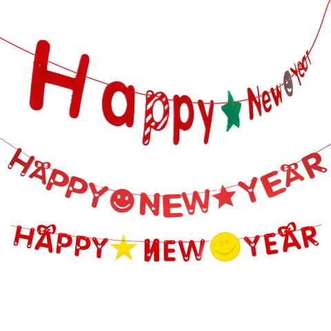Happy New Year Banner Red Non-woven Fabric Hanging Decoration For Spring Festival Christmas Home Party Wall Door Garland