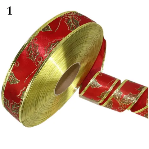 Christmas Printed Satin Ribbon With Gold Edge Festive Decorative Ribbon For Gift Wrap Christmas Tree Decoration Home Party Supply
