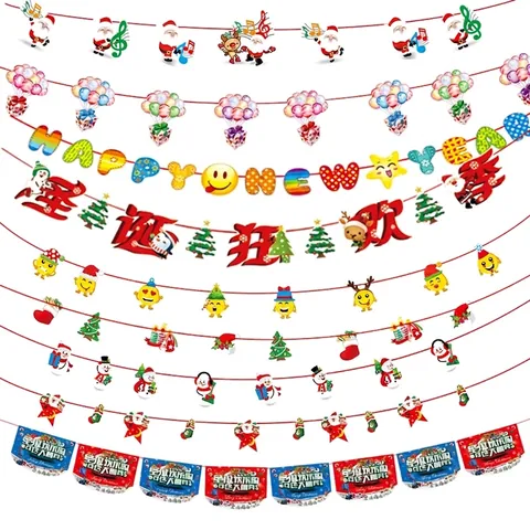 Striscione Natalizio In Carta Con Cartoni Animati Ghirlanda Appesa Per Decorazione Di Feste Babbo Natale Renna Pupazzo Di Neve