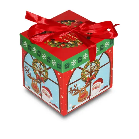 Stapelbare Quadratische Papier Geschenkbehälter Mit Schleife Weihnachtsmann Schneemann Muster Für Feiertags Haus Dekoration