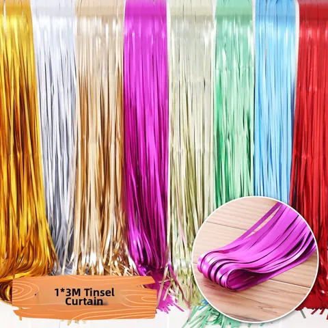 Matte Metallic Foil Fringe Curtain Tinsel Backdrop For Birthday Wedding Party Decoration Tassel Wall Decor Photo Booth Prop Anniversary Celebration Accessory