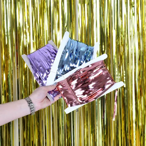 Metallic Foil Fringe Curtain Tinsel Backdrop For Party Photography Props Wedding Christmas Birthday Wall Decoration