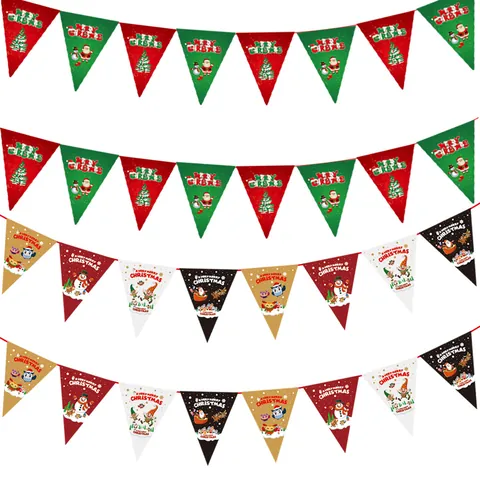 Vrolijk Kerstfeest Papieren Banner Bunting Guirlande Kerstman Rendier Sneeuwpop Hangende Decoratie Feest Decoratie