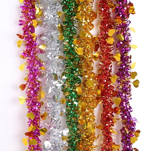 Christmas Heart Tinsel Garland Hanging Decoration Metallic Love Shape Sequins Streamer For Festive Party Theme Wall Backdrop