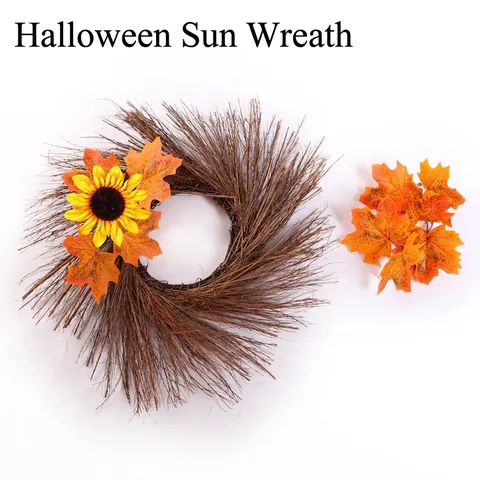 Halloween Wreath DIY Party Decoration Natural Wood Branch Sunflower Maple Leaf Pumpkin Hanging Ornament For Home Wall Door