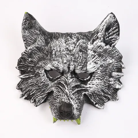 Halloween Horror Werewolf Mask For Masquerade Party Decoration Painted EVA Wolf Head Face Mask With Green Fangs For Adults