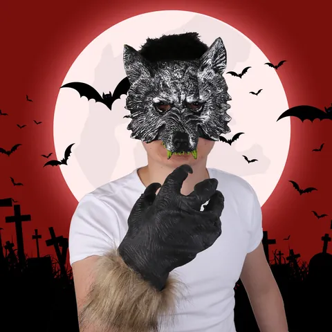 Halloween Horror Werewolf Mask For Masquerade Party Decoration Painted EVA Wolf Head Face Mask With Green Fangs For Adults