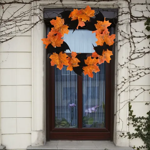 Στεφάνι Halloween Νυχτερίδα Φύλλο Σφενδάμου Ξύλινη Διακόσμηση για Σπίτι Μπαρ Πόρτα Παράθυρο Πάρτι Διακοσμητικό Κρεμαστό