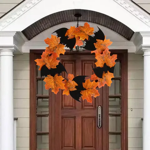 Guirnalda de Halloween Murciélago Hoja de Arce de Madera Decoración para Hogar Bar Puerta Ventana Fiesta Adorno Colgante