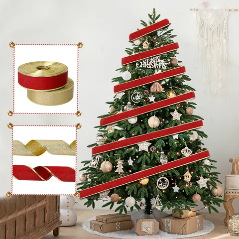 Weihnachten Deko Band Gold Rot Satinband Für Weihnachtsbaum Schmuck Geschenkverpackung Party Festliche Deko