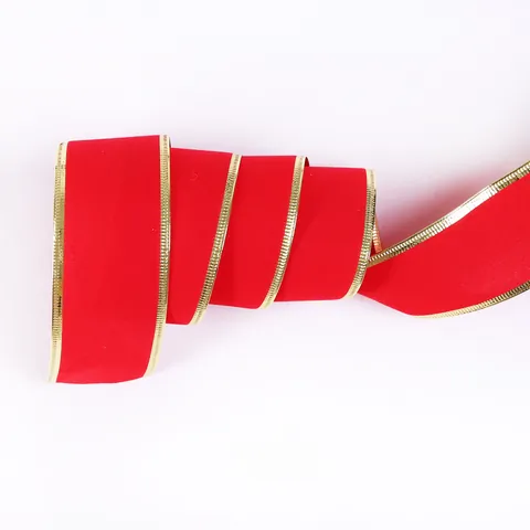 Cinta de Navidad de Terciopelo Rojo Con Borde Dorado Suave Cinta Decorativa Para Árbol Envoltura De Regalos Y Decoración Del Hogar Estacional