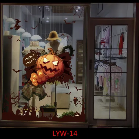 Halloween Schaufenster Aufkleber Kürbis Fledermaus Hexe Schloss Statische Haftfolie Glas Dekor Für Geschäft Home Partybedarf