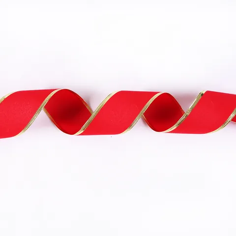 Cinta de Navidad de Terciopelo Rojo Con Borde Dorado Suave Cinta Decorativa Para Árbol Envoltura De Regalos Y Decoración Del Hogar Estacional