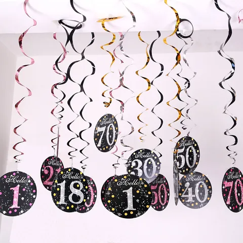 Hello 21ste Verjaardagsfeest Hangende Spiraal Decoraties Glitter Cijfer Ronde Kaart Jubileumviering Plafond Ornamenten Decoratie