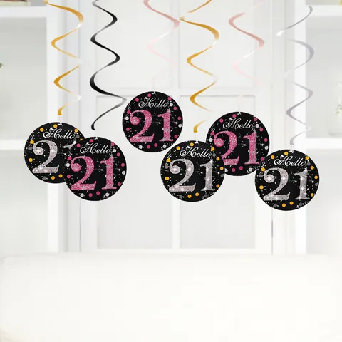 Hello 21ste Verjaardagsfeest Hangende Spiraal Decoraties Glitter Cijfer Ronde Kaart Jubileumviering Plafond Ornamenten Decoratie