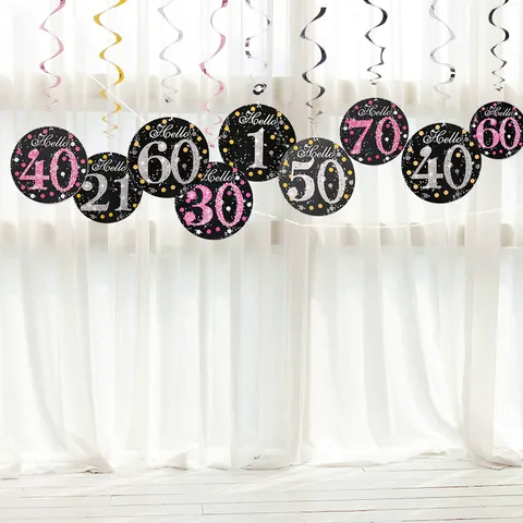Hallo Meilenstein Geburtstag Party Spiralen Deko PVC Karton Glitzer Nummer Spirale Deckenhänger Jubiläum Party Zubehör
