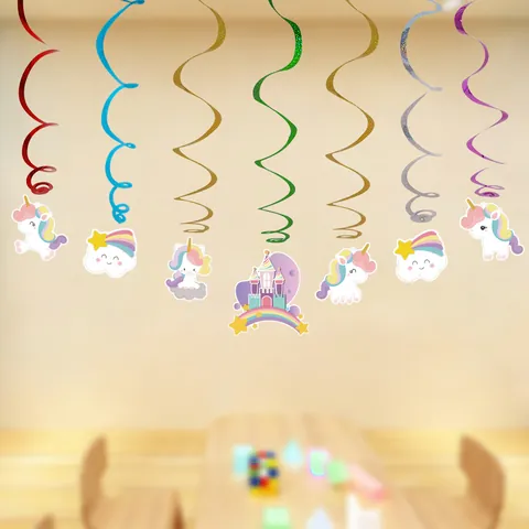 Cartoon Animal Dinosaur Unicorn Party Hanging Spiral Swirl Decorations Laser PET Paper Ceiling Streamer For Birthday Kids