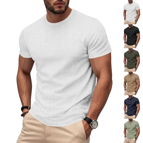 Ανδρικό Καλοκαιρινό T-Shirt Seersucker Γρήγορο Στέγνωμα Αναπνεύσιμο Μονόχρωμο Κοντό Μανίκι Top για Άνδρες Casual Slim Fit
