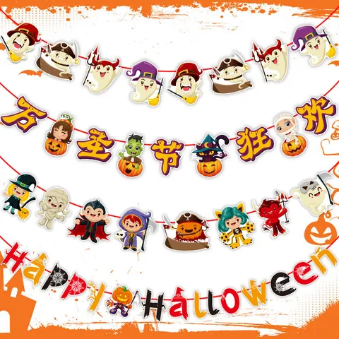 Bannière en Papier Dessin Animé Halloween Guirlande Fantôme Citrouille Motif Décoration de Fête Pour École Magasin Couloir Décoration de Boutique