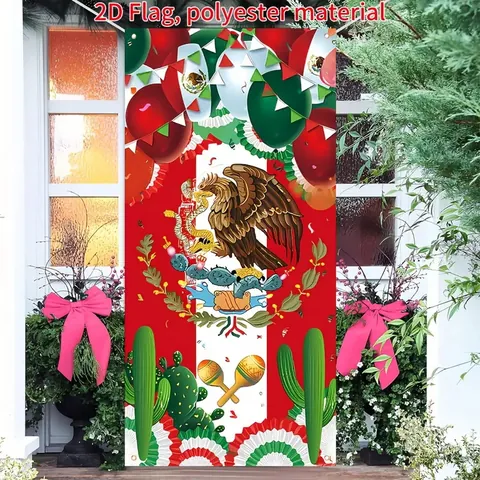 Pancarta De Decoración Del Día De La Independencia De México De Poliéster Bandera Colgante Viva México Para Exterior Patio Fiesta