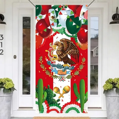 Pancarta De Decoración Del Día De La Independencia De México De Poliéster Bandera Colgante Viva México Para Exterior Patio Fiesta