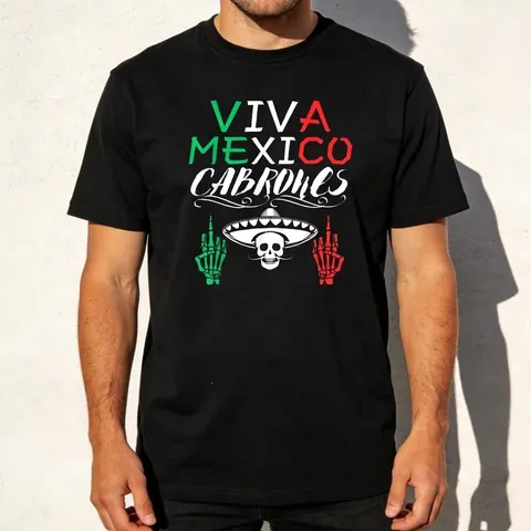Viva Mexico Cabrones Mexikanischer Unabhängigkeitstag Totenkopf Grafik Baumwolle T-Shirt Casual Unisex Kurzarm Top Tee