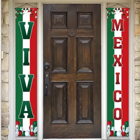 Mexikanischer Unabhängigkeitstag Veranda Banner Viva Mexico Polyester Outdoor Dekorative Hängeflagge Festliche Tür 对联 Veranda Schild Deko