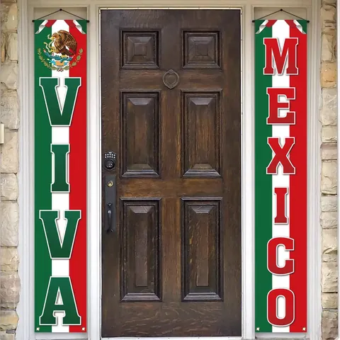 Mexikanischer Unabhängigkeitstag Veranda Banner Viva Mexico Polyester Outdoor Dekorative Hängeflagge Festliche Tür 对联 Veranda Schild Deko