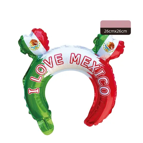 Mexico Independence Day Aluminum Foil Balloons Set Flag Pattern Heart Cactus Rose Shaped Headband Handheld Stick Party Decorations