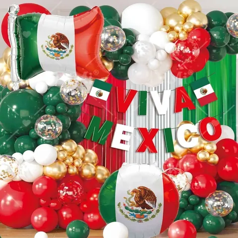 Mexiko Unabhängigkeitstag Dekoration Ballons Nationalflaggenform Aluminiumfolie Latex Ballon Viva Mexico Party Zubehör