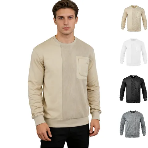 Felpa da Uomo Patchwork in Velluto a Coste Maglione a Manica Lunga Con Tasca Girocollo Top Casual per Primavera Autunno